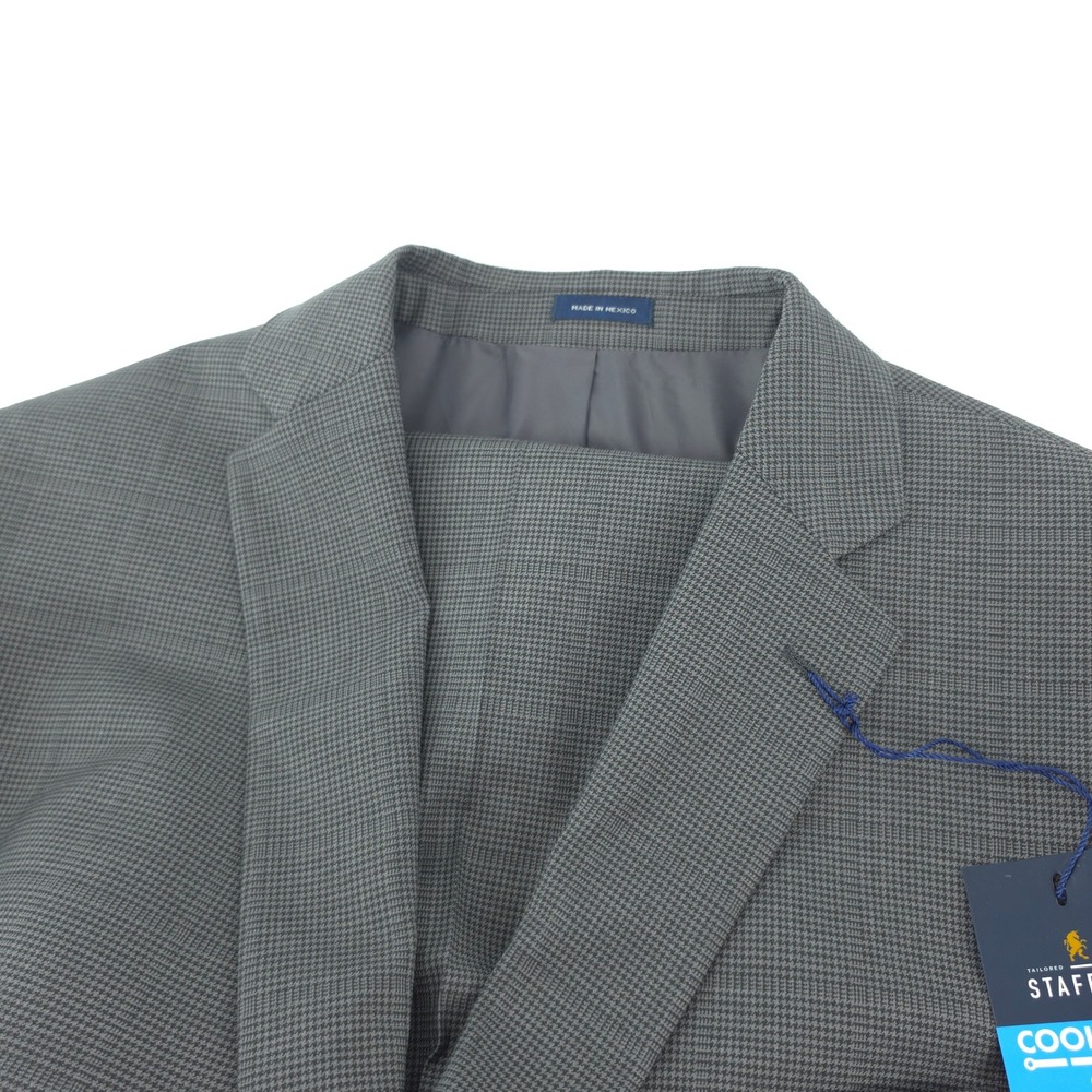 Stafford Mens Suit CoolMax Wool Blend Gray Houndstooth 50R 42x30 Classic Fit New
